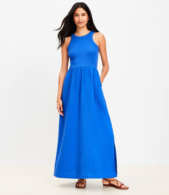 Petite LOFT Beach Mixed Media Pocket Maxi Dress