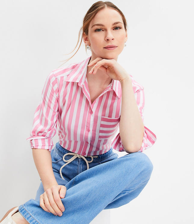 Petite Striped Relaxed Pocket Shirt