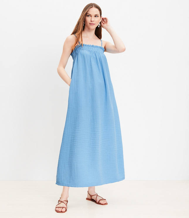 LOFT Beach Triple Cloth Square Neck Midi Dress