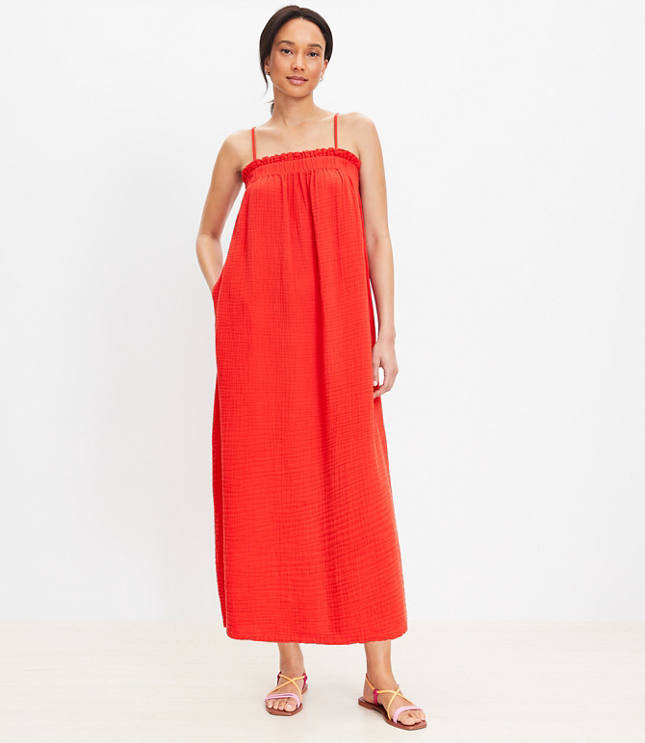 LOFT Beach Triple Cloth Square Neck Midi Dress