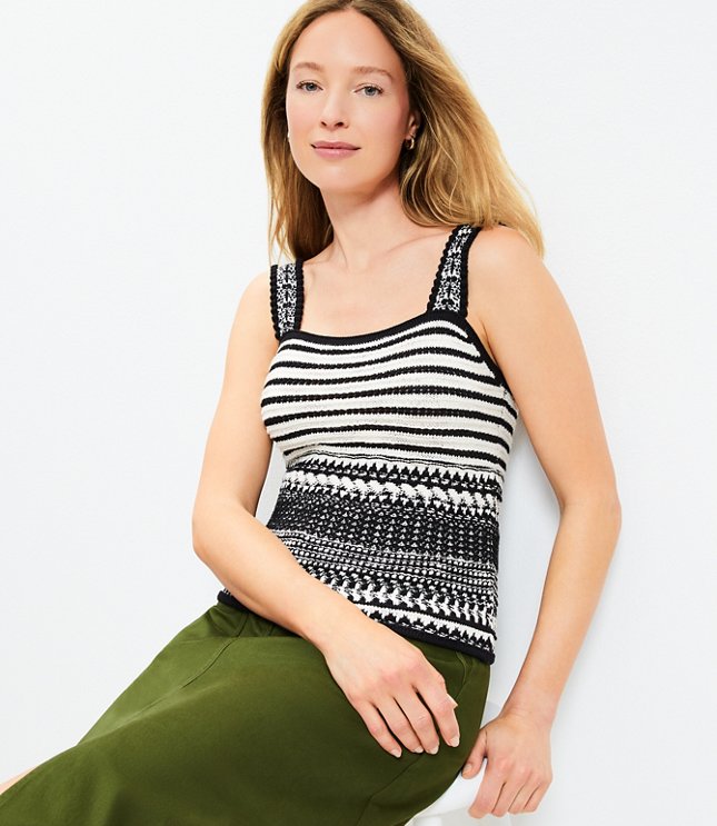 Textured Pointelle Swingy Sweater Tank Top - Beach Grass