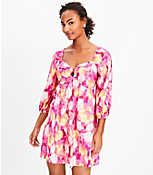 Floral Ikat Knotted Long Sleeve Swing Dress carousel Product Image 1