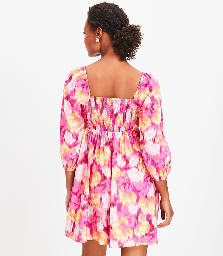 Floral Ikat Knotted Long Sleeve Swing Dress image number 2