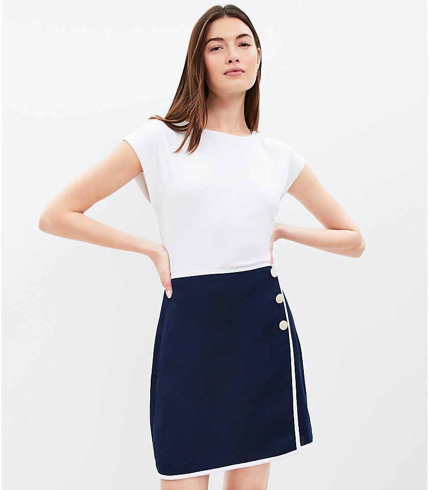 Petite Tipped Linen Blend Wrap Skirt