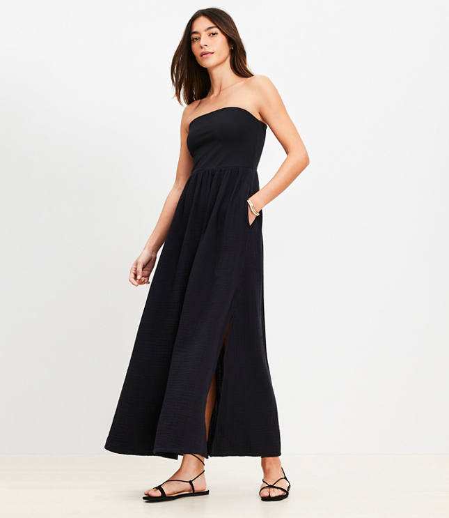 LOFT Beach Strapless Mixed Media Pocket Maxi Dress