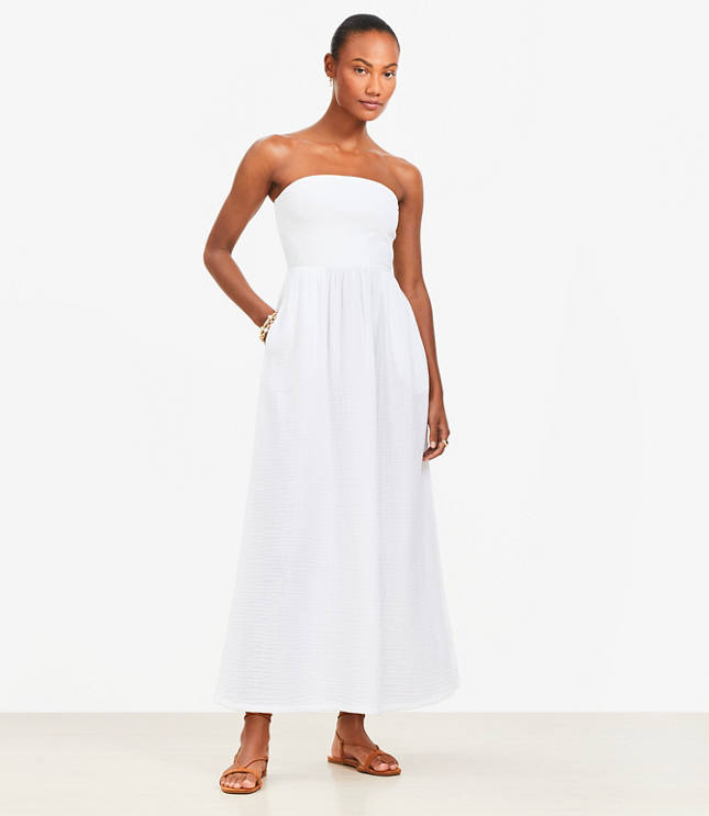LOFT Beach Strapless Mixed Media Pocket Maxi Dress