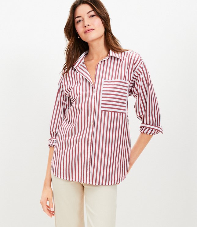 Striped Poplin Oversized Pocket Shirt