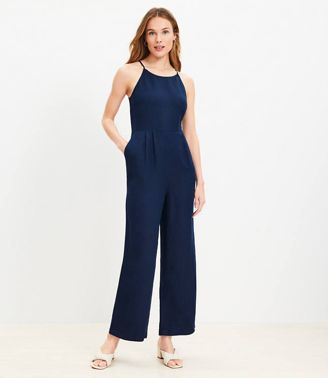 Petite Linen Blend Tie Front Jumpsuit