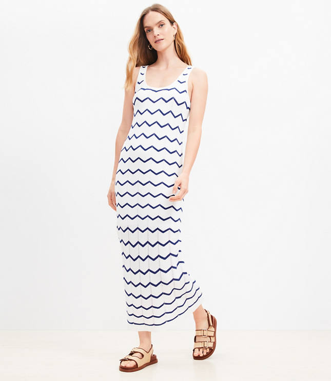 Petite Chevron Open Stitch Sweater Tank Dress