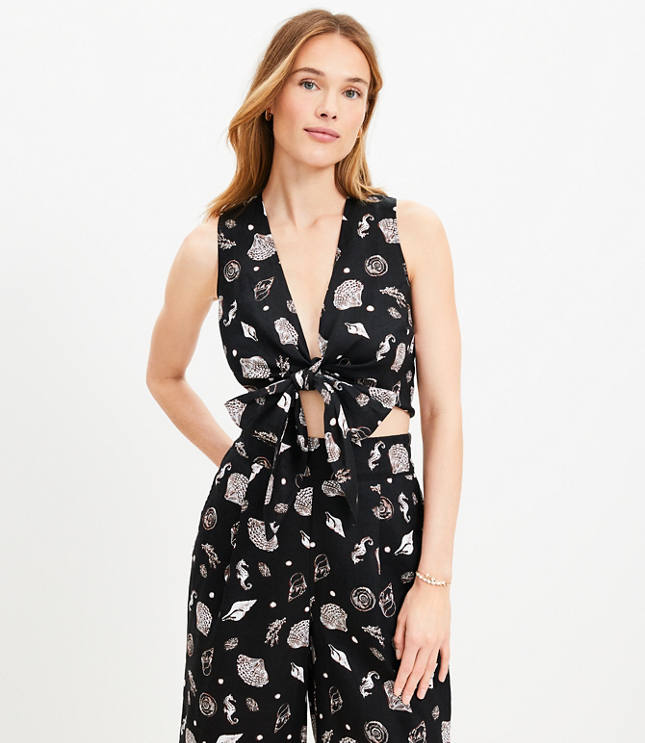 LOFT Beach Tie Front Linen Top