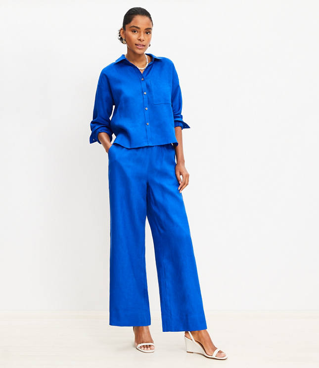 Petite Pull On Wide Leg Pants in Linen