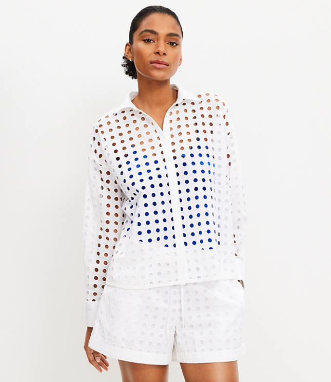 Petite LOFT Beach Eyelet Shirt