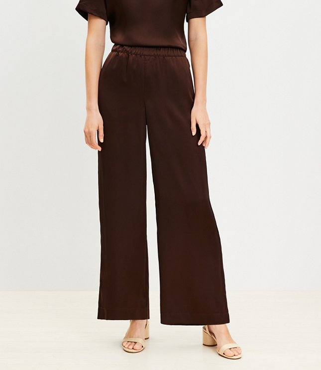 Petite Fluid Pull On Wide Leg Pants Satin