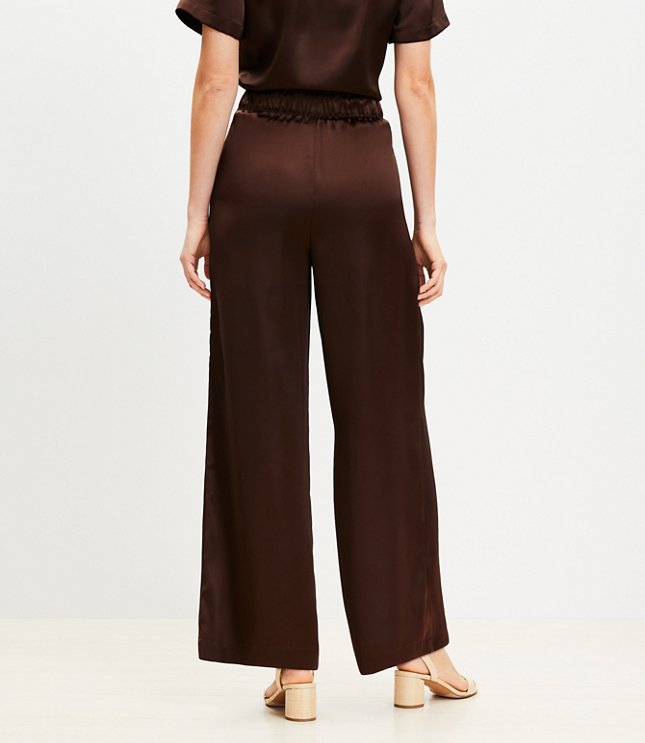 Petite Fluid Pull On Wide Leg Pants Satin