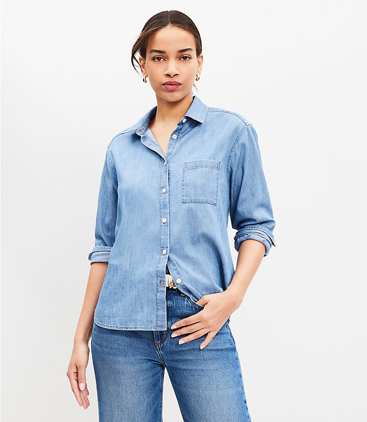 Petite Chambray Relaxed Pocket Shirt image number 0