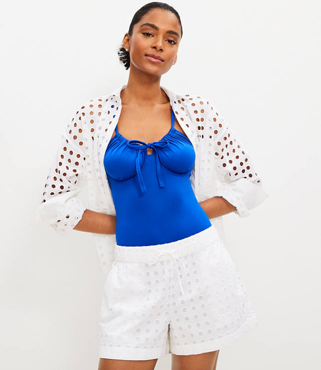 LOFT Beach Eyelet Tie Waist Shorts