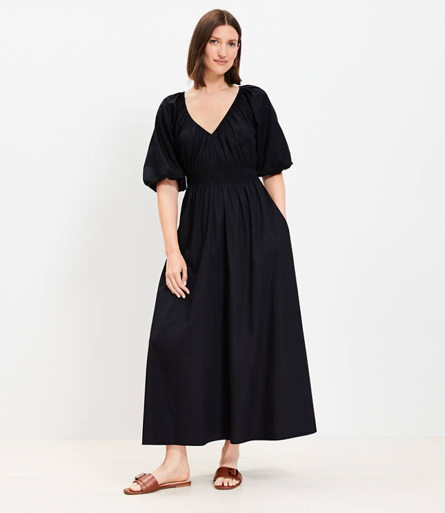 Petite Crinkle Flounce Puff Sleeve Dress