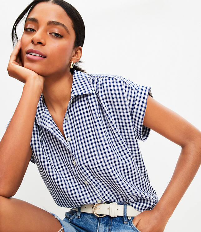 Gingham Pucker Dolman Shirt