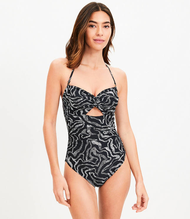 Loft LOFT Beach Ripple Twist Bandeau One Piece Swimsuit