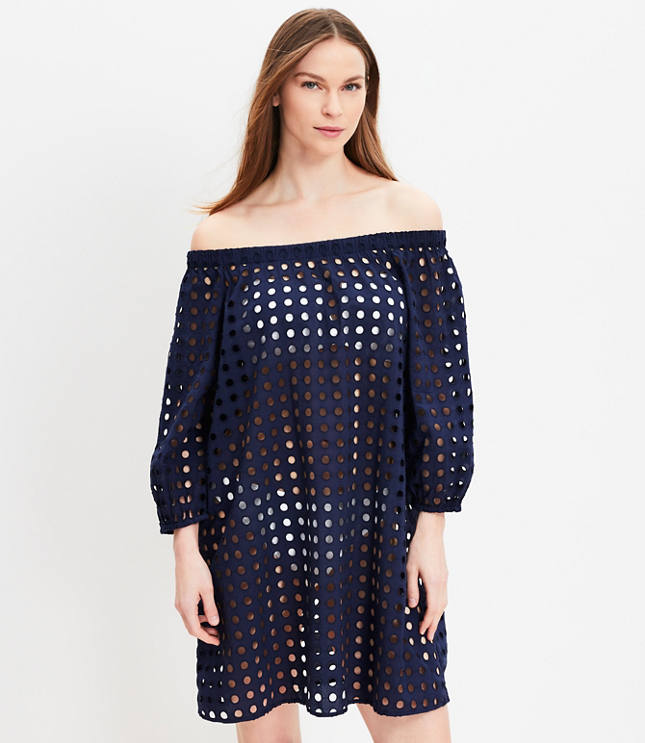 LOFT Beach Eyelet Off The Shoulder Dress