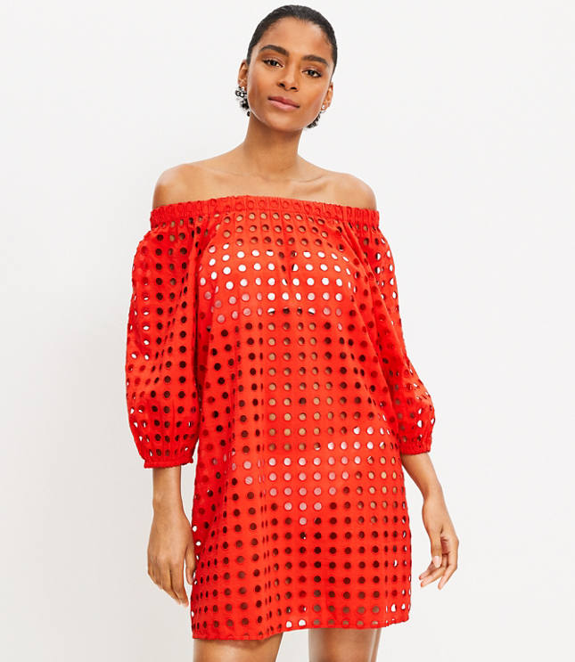 LOFT Beach Eyelet Off The Shoulder Dress