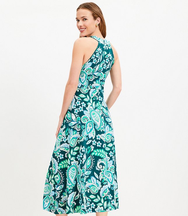 Petite Paisley Keyhole Halter Midi Dress