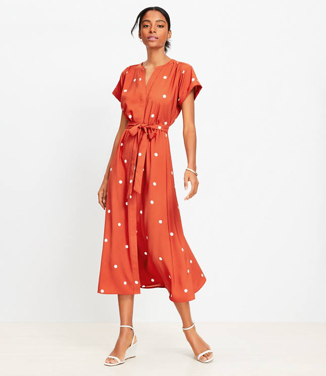 Petite Knot Front Midi Shirtdress