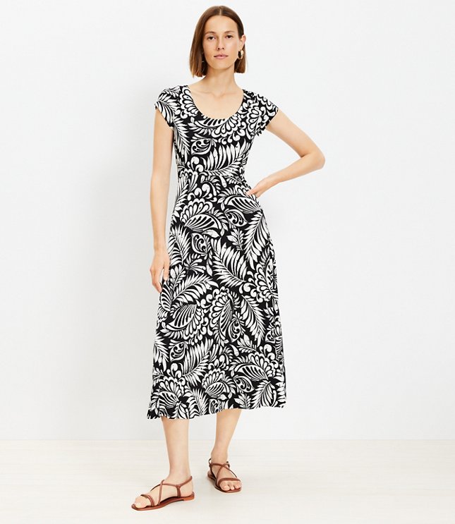 Petite Palm Cutout Back Midi Pocket Dress