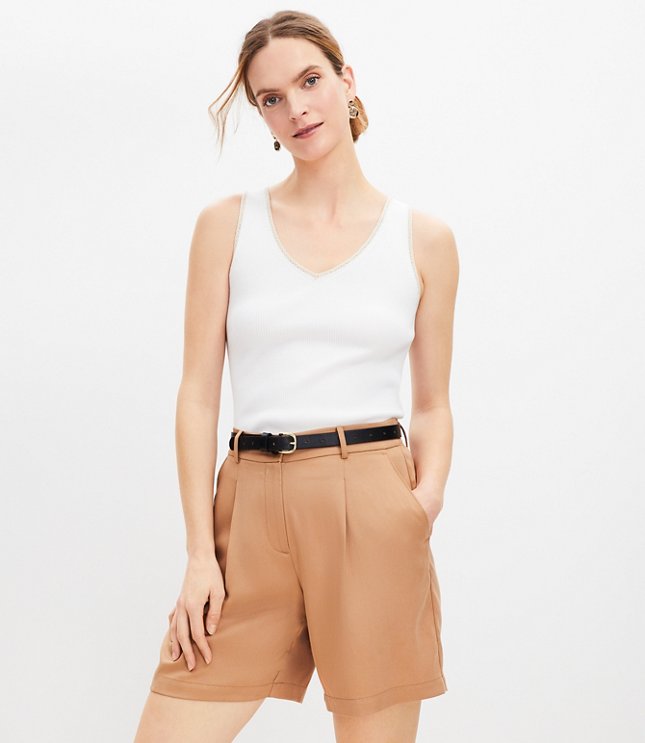 Loft Petite Pleated Shorts in Emory with 6 Inch Inseam