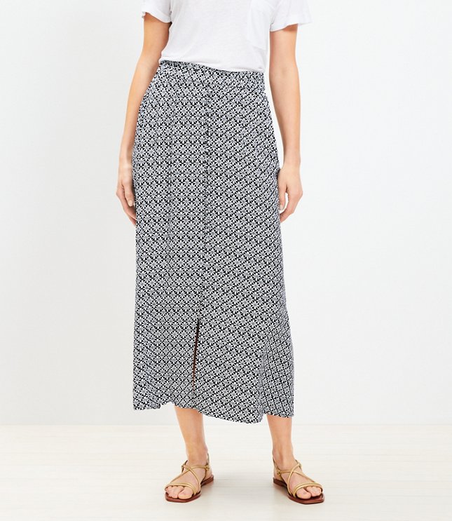 Stamp Button Midi Skirt