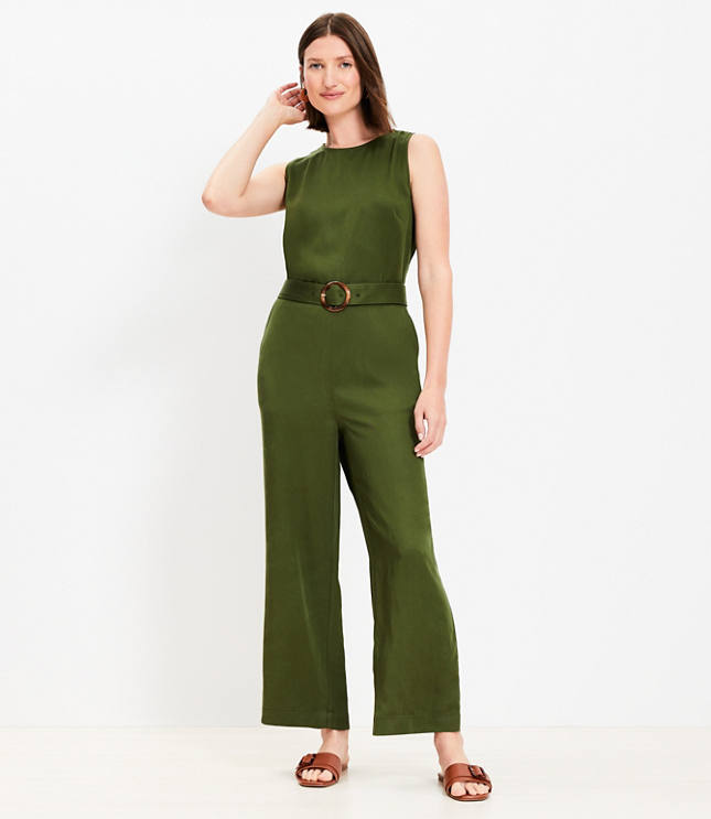 Linen Blend Tie Front Jumpsuit