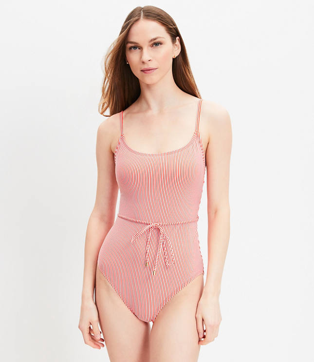 LOFT Beach Plumeria Front Tie Keyhole One Piece Swimsuit