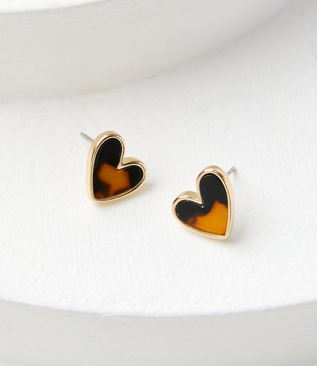 Tortoiseshell Print Heart Stud Earrings