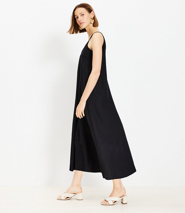 Petite Pleated Strappy Linen Blend Maxi Dress