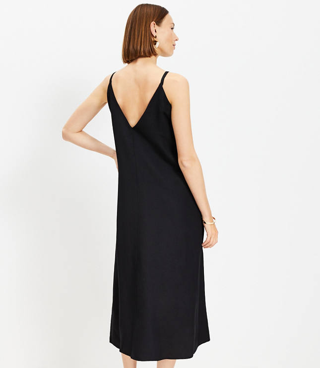 Petite Pleated Strappy Linen Blend Maxi Dress