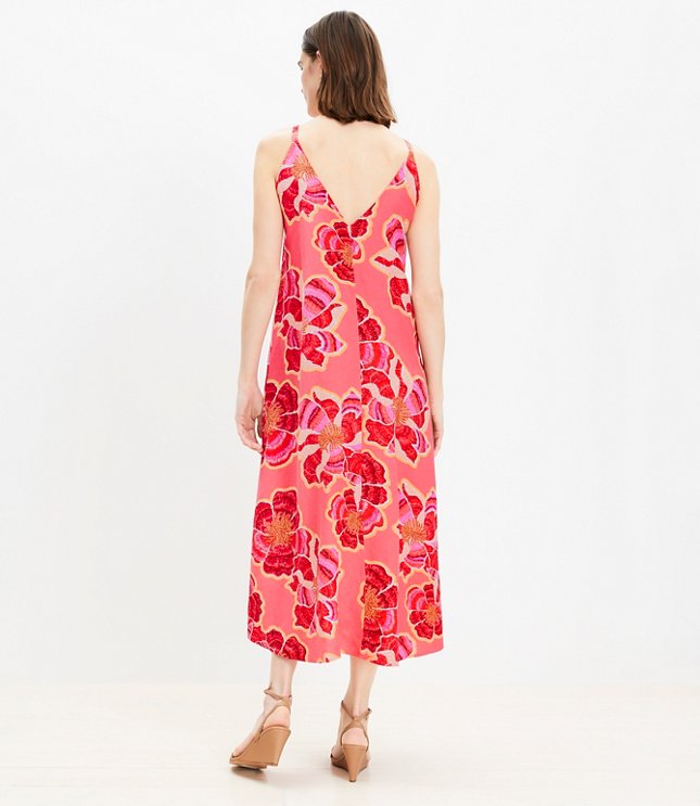 Petite Textured Floral Linen Blend Strappy Maxi Dress