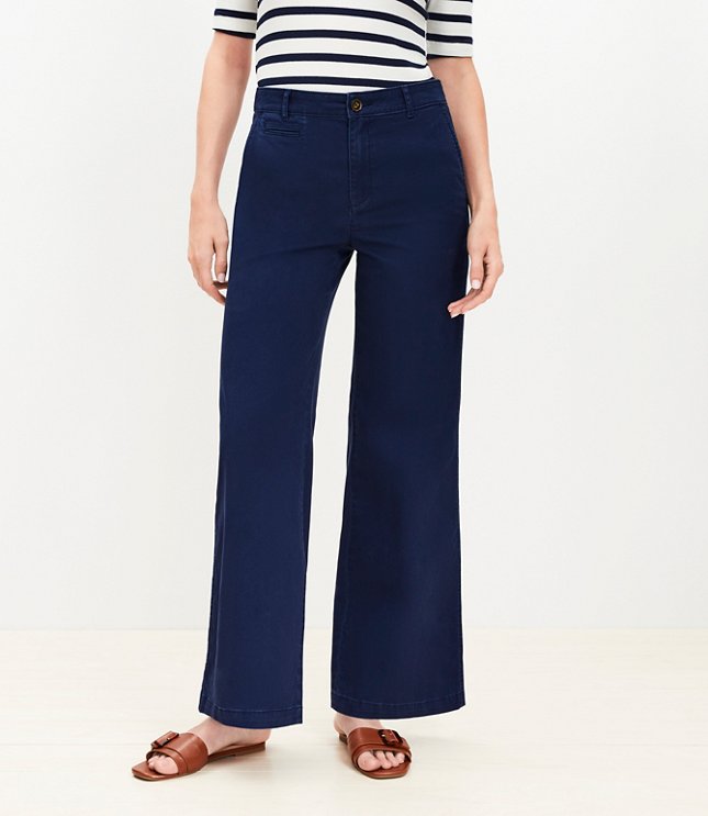Women Navy Front Button Paperback Waist Pants main image 0