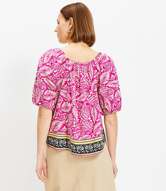 Palm Bubble Sleeve Square Neck Blouse