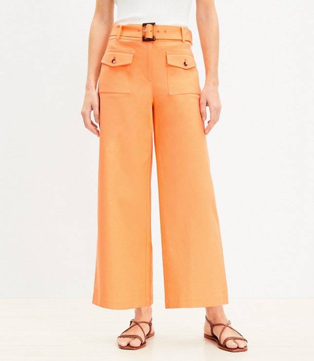 Petite Horn Buckle Wide Leg Pants in Pique