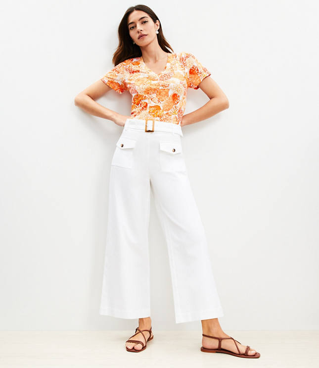 Petite Horn Buckle Wide Leg Pants in Pique