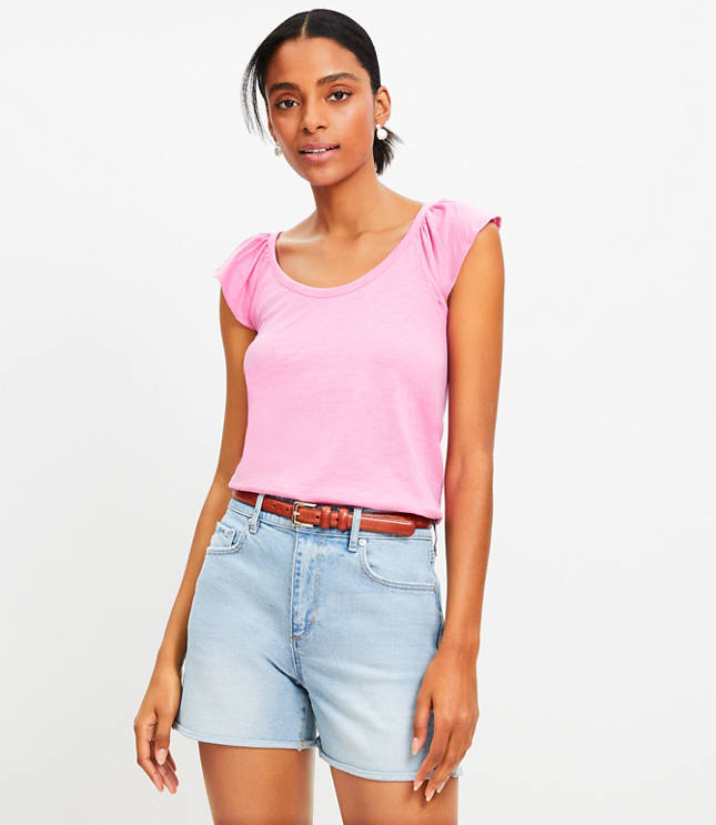 Petite Denim Cut Off Shorts in Orange Creamsicle