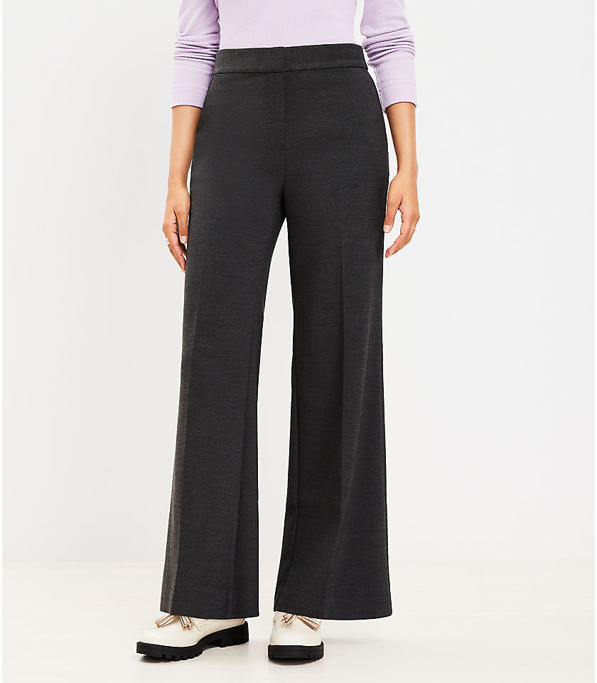 Curvy Wide Leg Trousers in Heathered Doubleface