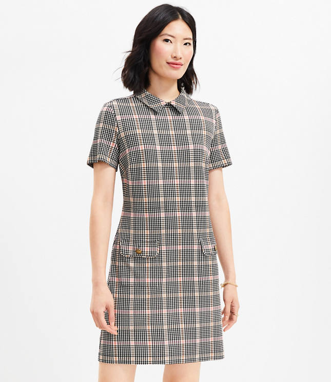 Plaid Ponte Button Pocket Dress