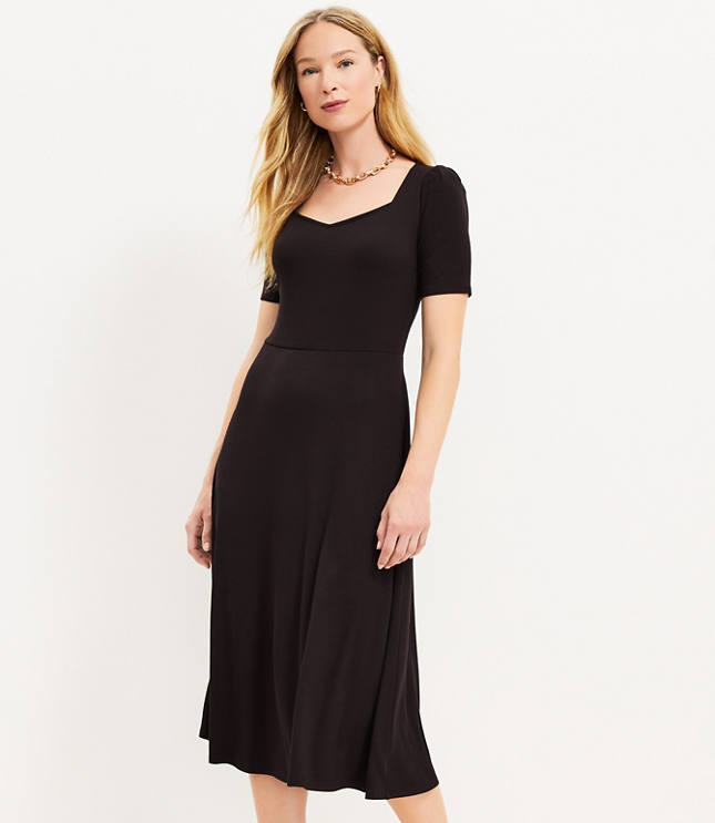 Squared V-Neck Flare Midi Dress