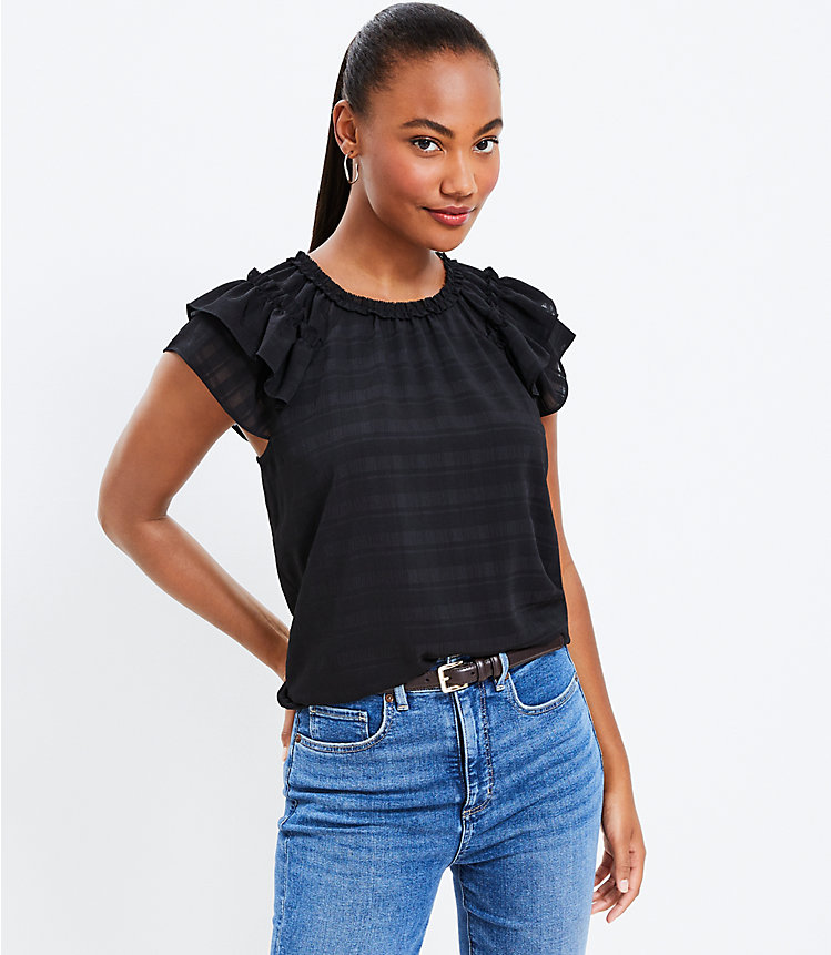 Textured Plaid Double Ruffle Top image number 0