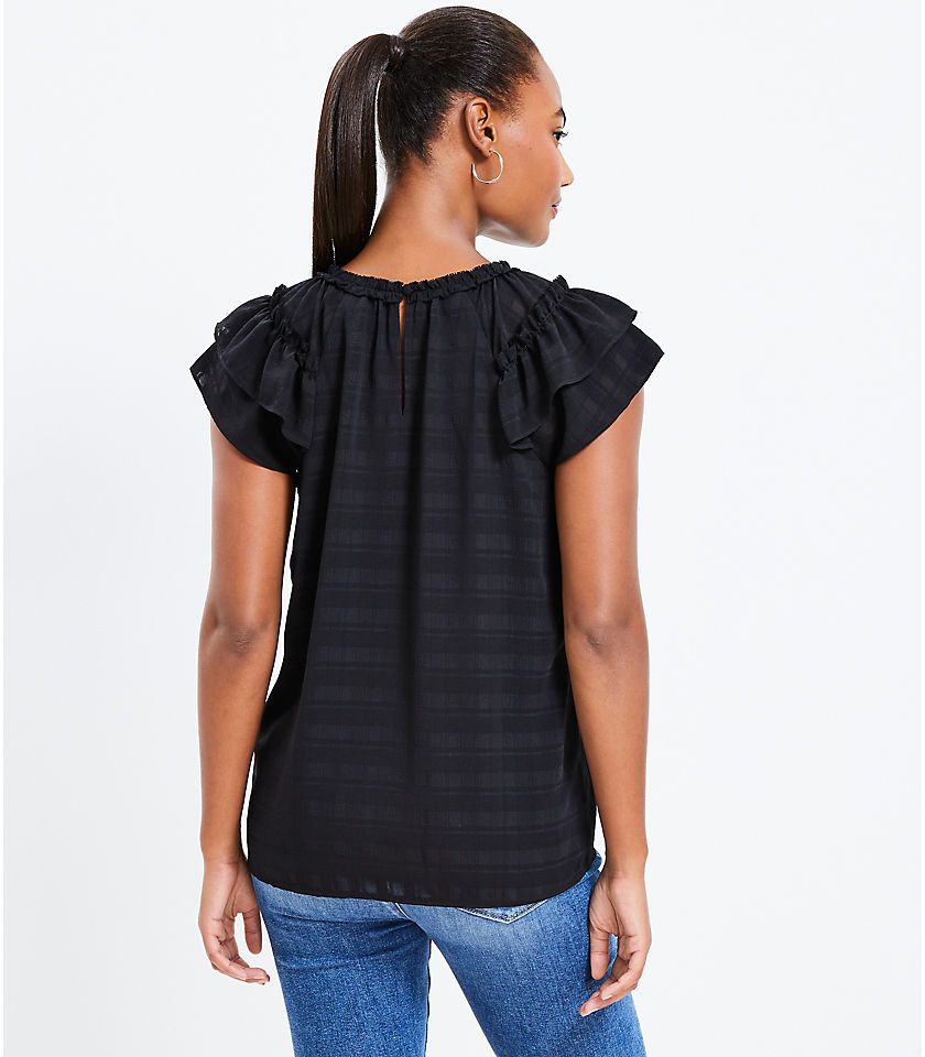 Textured Plaid Double Ruffle Top