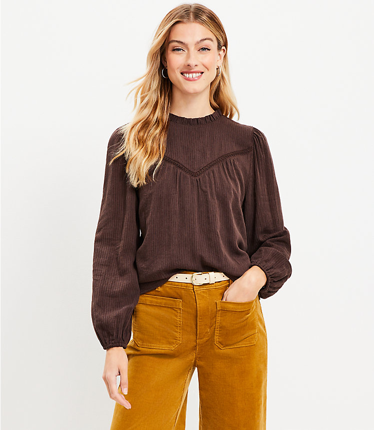 Textured Trimmed Ruffle Neck Blouse image number 0