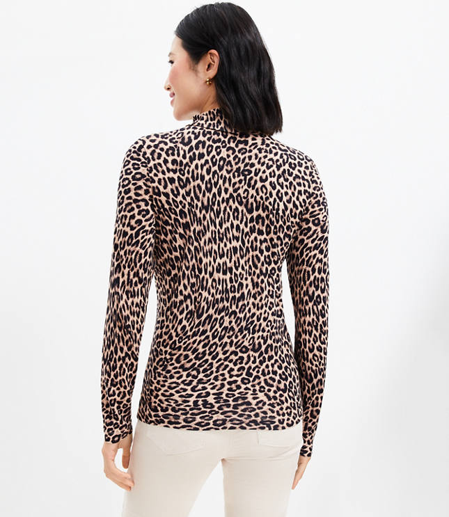 Leopard Mesh Turtleneck Top - Multicolor