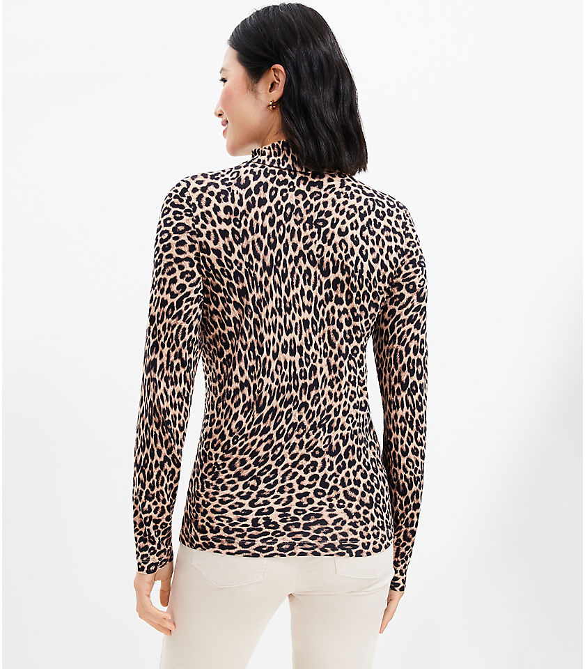 Leopard Print Long Sleeve Turtleneck Top