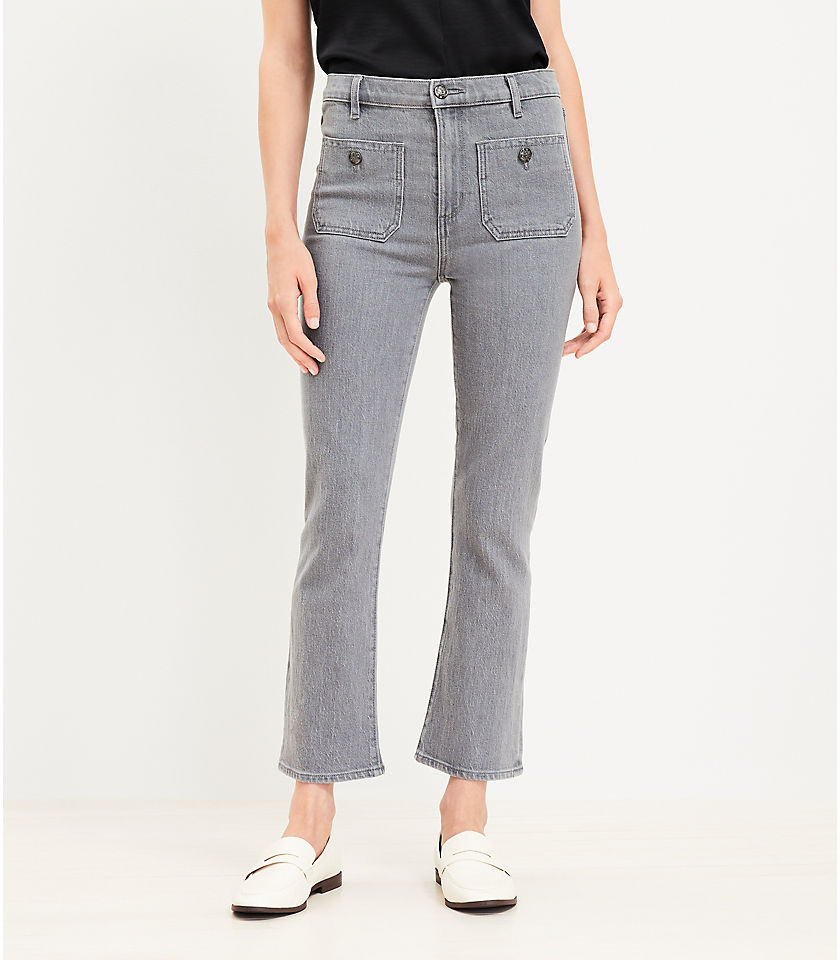 Patch Pocket High Rise Kick Crop Jeans in Grey